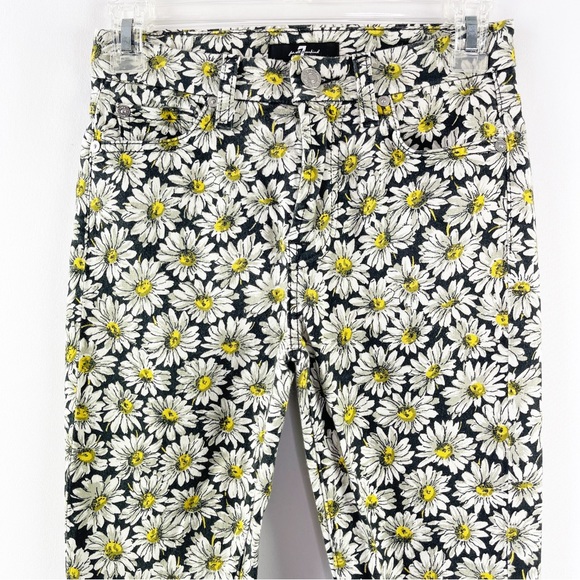 Seven 7 For All Mankind Skinny Jeans Black Daisy Floral Jeans Size 24 Stretchy - Picture 2 of 11